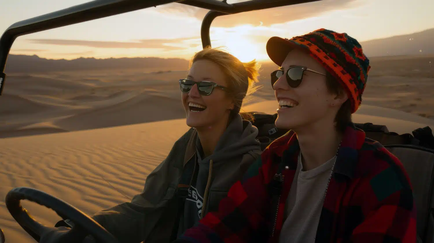 Lahbab red sand dunes in Dubai at dusk - perfect weather for dune buggy rides October to April
