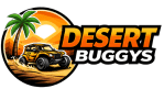 Desert Buggys logo with dune buggy, palm tree, and desert dunes
